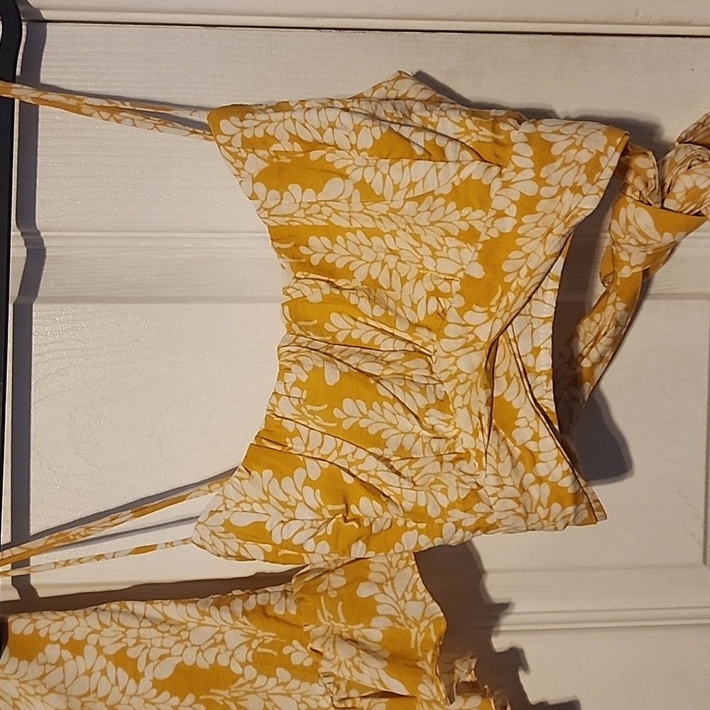Linka Ruched Ruffle Skirt Leaf Print Yellow - Picture 5 of 7